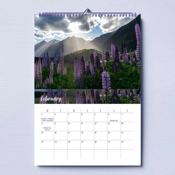 A4 calendar with lavender photo printed