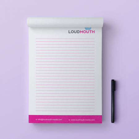 A4 notepad with a brand logo with a pen
